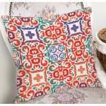 - 8763 - Realhomes  Beyaz Zemin Üzerinde Çini Desenli Dijital Baskılı Modern Yastık Kırlent Kılıfı Realhomes