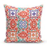 - 8763 - Realhomes  Beyaz Zemin Üzerinde Çini Desenli Dijital Baskılı Modern Yastık Kırlent Kılıfı Realhomes