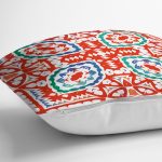 - 8766 - Realhomes Beyaz Zemin Üzerinde Çini Desenli Dijital Baskılı Modern Yastık Kırlent Kılıfı Realhomes