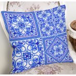 Beyaz Zemin Üzerinde Çini Desenli Dijital Baskılı Modern Yastık Kırlent Kılıfı Realhomes