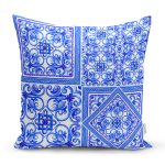 Beyaz Zemin Üzerinde Çini Desenli Dijital Baskılı Modern Yastık Kırlent Kılıfı Realhomes