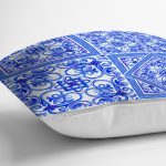 Beyaz Zemin Üzerinde Çini Desenli Dijital Baskılı Modern Yastık Kırlent Kılıfı Realhomes