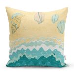 - 8780 - Realhomes Renkli Zeminli Deniz Kabuğu Desenli Dijital Baskılı Modern Yastık Kırlent Kılıfı Realhomes