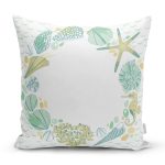 - 8786 - Realhomes Beyaz Zeminli Deniz Atı Desenli Dijital Baskılı Modern Yastık Kırlent Kılıfı Realhomes