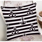 Beyaz Zemin Üzerinde Siyah Çizgili Çapa Desenli Modern Yastık Kırlent Kılıfı Realhomes
