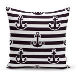 Beyaz Zemin Üzerinde Siyah Çizgili Çapa Desenli Modern Yastık Kırlent Kılıfı Realhomes