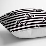 Beyaz Zemin Üzerinde Siyah Çizgili Çapa Desenli Modern Yastık Kırlent Kılıfı Realhomes