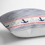 Beyaz Zemin Üzerinde Renkli Çizgili Çapa Desenli Modern Yastık Kırlent Kılıfı Realhomes