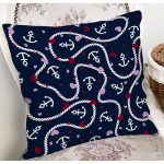 - 8790 - Realhomes Renkli Zeminli Çapa Ve Halat Desenli Dijital Baskılı Modern Yastık Kırlent Kılıfı Realhomes