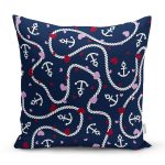 - 8790 - Realhomes Renkli Zeminli Çapa Ve Halat Desenli Dijital Baskılı Modern Yastık Kırlent Kılıfı Realhomes