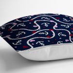 - 8790 - Realhomes Renkli Zeminli Çapa Ve Halat Desenli Dijital Baskılı Modern Yastık Kırlent Kılıfı Realhomes