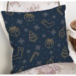 Renkli Zemin Üzerinde Gold Detaylı Yılbaşı Çorabı Desenli Yastık Kırlent Kılıfı Realhomes