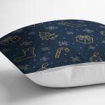 Renkli Zemin Üzerinde Gold Detaylı Yılbaşı Çorabı Desenli Yastık Kırlent Kılıfı Realhomes