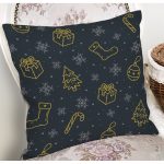 - 8814 - Realhomes  Renkli Zemin Üzerinde Gold Detaylı Yılbaşı Çorabı Desenli Yastık Kırlent Kılıfı Realhomes