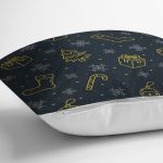 - 8814 - Realhomes  Renkli Zemin Üzerinde Gold Detaylı Yılbaşı Çorabı Desenli Yastık Kırlent Kılıfı Realhomes