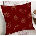 - 8815 - Realhomes Renkli Zemin Üzerinde Gold Detaylı Yılbaşı Çorabı Desenli Yastık Kırlent Kılıfı Realhomes