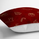 - 8815 - Realhomes Renkli Zemin Üzerinde Gold Detaylı Yılbaşı Çorabı Desenli Yastık Kırlent Kılıfı Realhomes