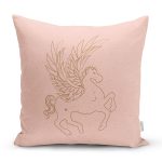 - 8819 - Realhomes Pastel Zemin Üzerinde Unicorn Desenli Dijital Baskılı Modern Yastık Kırlent Kılıfı Realhomes