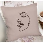 Renkli Zemin Üzerinde Onedraw Çizimli Bayan Silüeti Yastık Kırlent Kılıfı Realhomes