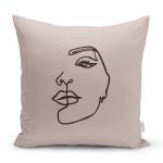 Renkli Zemin Üzerinde Onedraw Çizimli Bayan Silüeti Yastık Kırlent Kılıfı Realhomes