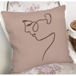 - 8825 - Realhomes Renkli Zemin Üzerinde Onedraw Çizimli Bayan Silüeti Yastık Kırlent Kılıfı Realhomes