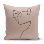 - 8825 - Realhomes Renkli Zemin Üzerinde Onedraw Çizimli Bayan Silüeti Yastık Kırlent Kılıfı Realhomes