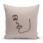 - 8826 - Realhomes Renkli Zemin Üzerinde Onedraw Çizimli Bayan Silüeti Yastık Kırlent Kılıfı Realhomes