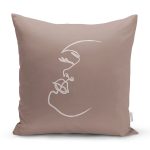 Renkli Zemin Üzerinde Onedraw Çizimli Bayan Silüeti Yastık Kırlent Kılıfı Realhomes