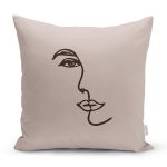 - 8828 - Realhomes Renkli Zemin Üzerinde Onedraw Çizimli Bayan Silüeti Yastık Kırlent Kılıfı Realhomes