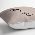 - 8828 - Realhomes Renkli Zemin Üzerinde Onedraw Çizimli Bayan Silüeti Yastık Kırlent Kılıfı Realhomes