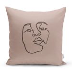 Renkli Zemin Üzerinde Onedraw Çizimli Bayan Silüeti Yastık Kırlent Kılıfı Realhomes