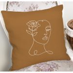 Renkli Zemin Üzerinde Onedraw Çizimli Bayan Silüeti Yastık Kırlent Kılıfı Realhomes