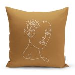 Renkli Zemin Üzerinde Onedraw Çizimli Bayan Silüeti Yastık Kırlent Kılıfı Realhomes