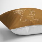 Renkli Zemin Üzerinde Onedraw Çizimli Bayan Silüeti Yastık Kırlent Kılıfı Realhomes