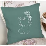 - 8831 - Realhomes Renkli Zemin Üzerinde Onedraw Çizimli Bayan Silüeti Yastık Kırlent Kılıfı Realhomes