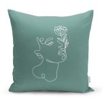 - 8831 - Realhomes Renkli Zemin Üzerinde Onedraw Çizimli Bayan Silüeti Yastık Kırlent Kılıfı Realhomes