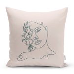 - 8832 - Realhomes Renkli Zemin Üzerinde Onedraw Çizimli Bayan Silüeti Yastık Kırlent Kılıfı Realhomes