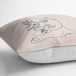 - 8832 - Realhomes Renkli Zemin Üzerinde Onedraw Çizimli Bayan Silüeti Yastık Kırlent Kılıfı Realhomes