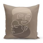 - 8833 - Realhomes  Renkli Zemin Üzerinde Onedraw Çizimli Bayan Silüeti Yastık Kırlent Kılıfı Realhomes