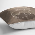 - 8833 - Realhomes  Renkli Zemin Üzerinde Onedraw Çizimli Bayan Silüeti Yastık Kırlent Kılıfı Realhomes