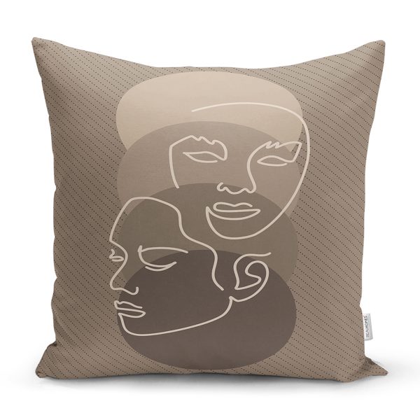 - 8833 - Realhomes  Renkli Zemin Üzerinde Onedraw Çizimli Bayan Silüeti Yastık Kırlent Kılıfı Realhomes