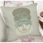 - 8834 - Realhomes  Renkli Zemin Üzerinde Onedraw Çizimli Bayan Silüeti Yastık Kırlent Kılıfı Realhomes