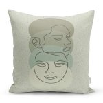 - 8834 - Realhomes  Renkli Zemin Üzerinde Onedraw Çizimli Bayan Silüeti Yastık Kırlent Kılıfı Realhomes