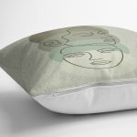 - 8834 - Realhomes  Renkli Zemin Üzerinde Onedraw Çizimli Bayan Silüeti Yastık Kırlent Kılıfı Realhomes