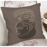 - 8835 - Realhomes Renkli Zemin Üzerinde Onedraw Çizimli Bayan Silüeti Yastık Kırlent Kılıfı Realhomes