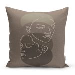 - 8835 - Realhomes Renkli Zemin Üzerinde Onedraw Çizimli Bayan Silüeti Yastık Kırlent Kılıfı Realhomes