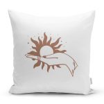 - 8836 - Realhomes Beyaz Zemin Üzerinde Onedraw Çizimli Güneş Tutan El Desenli Yastık Kırlent Kılıfı Realhomes