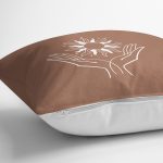 - 8838 - Realhomes Pastel Zemin Üzerinde Onedraw Çizimli El Silüeti Modern Yastık Kırlent Kılıfı Realhomes