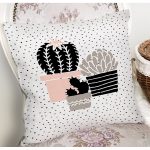- 8846 - Realhomes  Beyaz Zemin Üzerinde Siyah Puantiyeli Kaktüs Desenli Yastık Kırlent Kılıfı Realhomes