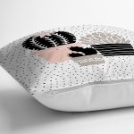 - 8846 - Realhomes  Beyaz Zemin Üzerinde Siyah Puantiyeli Kaktüs Desenli Yastık Kırlent Kılıfı Realhomes